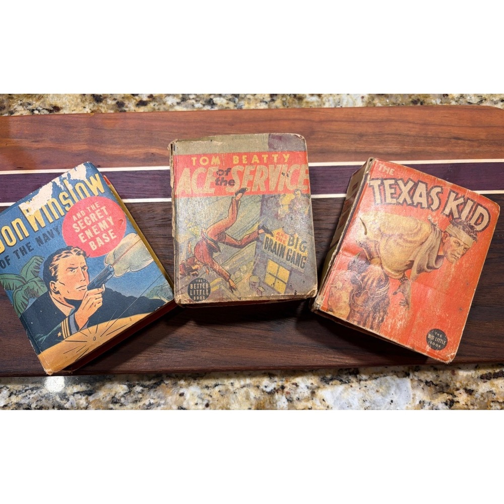 Big Little Books Lot Of 3 Vintage Ace Of The Service, The Texas Kid, Etc 1930's